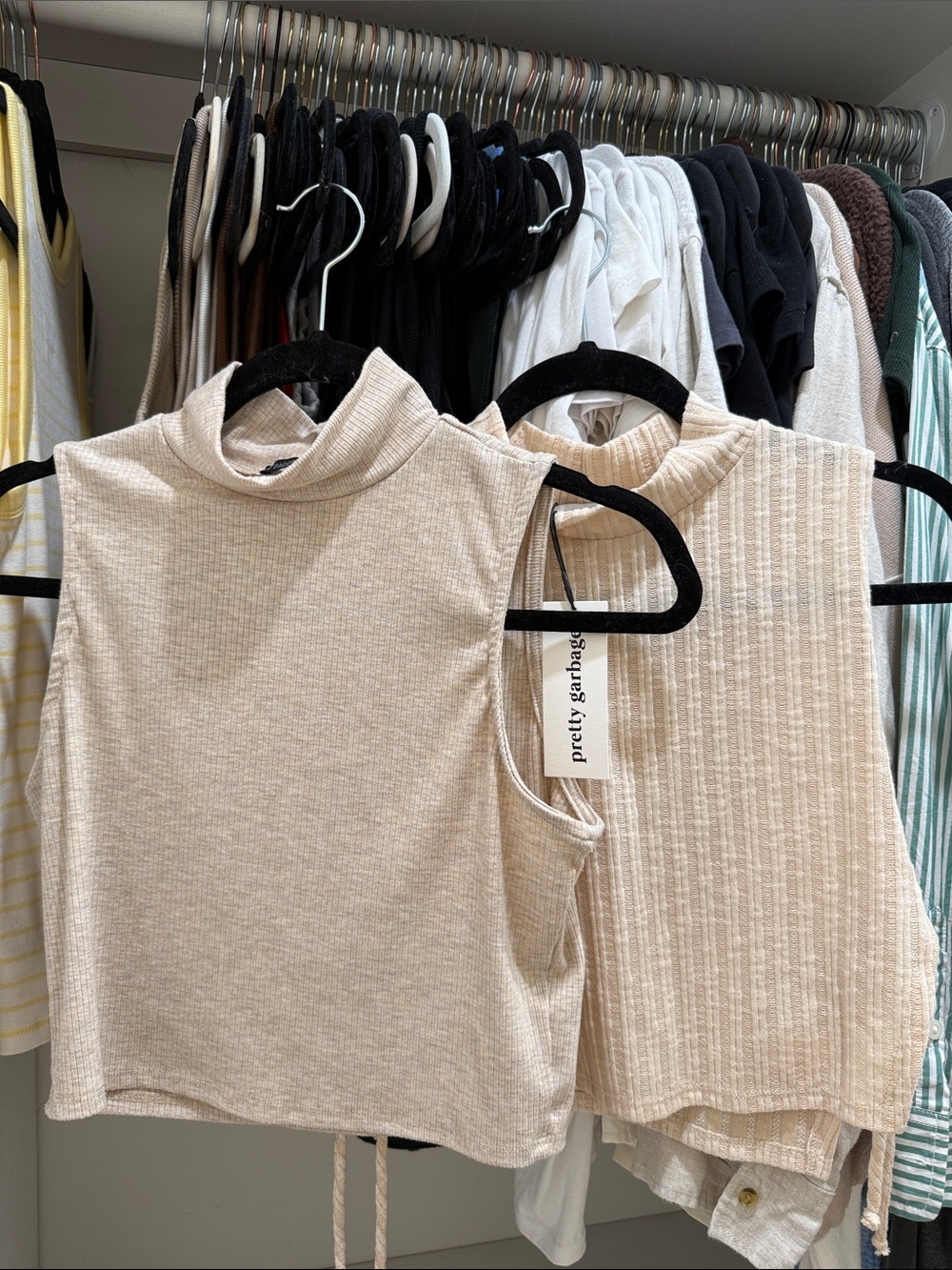 Pretty Garden Cream Ribbed Mock Neck Tank Top